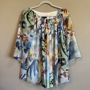 Ali Miles Sz Large Wearable Art to Wear Floral‎ Beaded Blouse Colorful